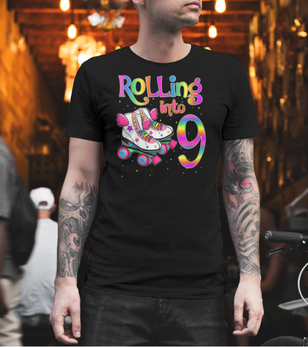 Rolling Into 9 Colorful Roller Skates Lets Roll I'm Kids T-Shirt Rolling Into 9 Colorful Roller Skates Lets Roll I'm Kids T-Shirt