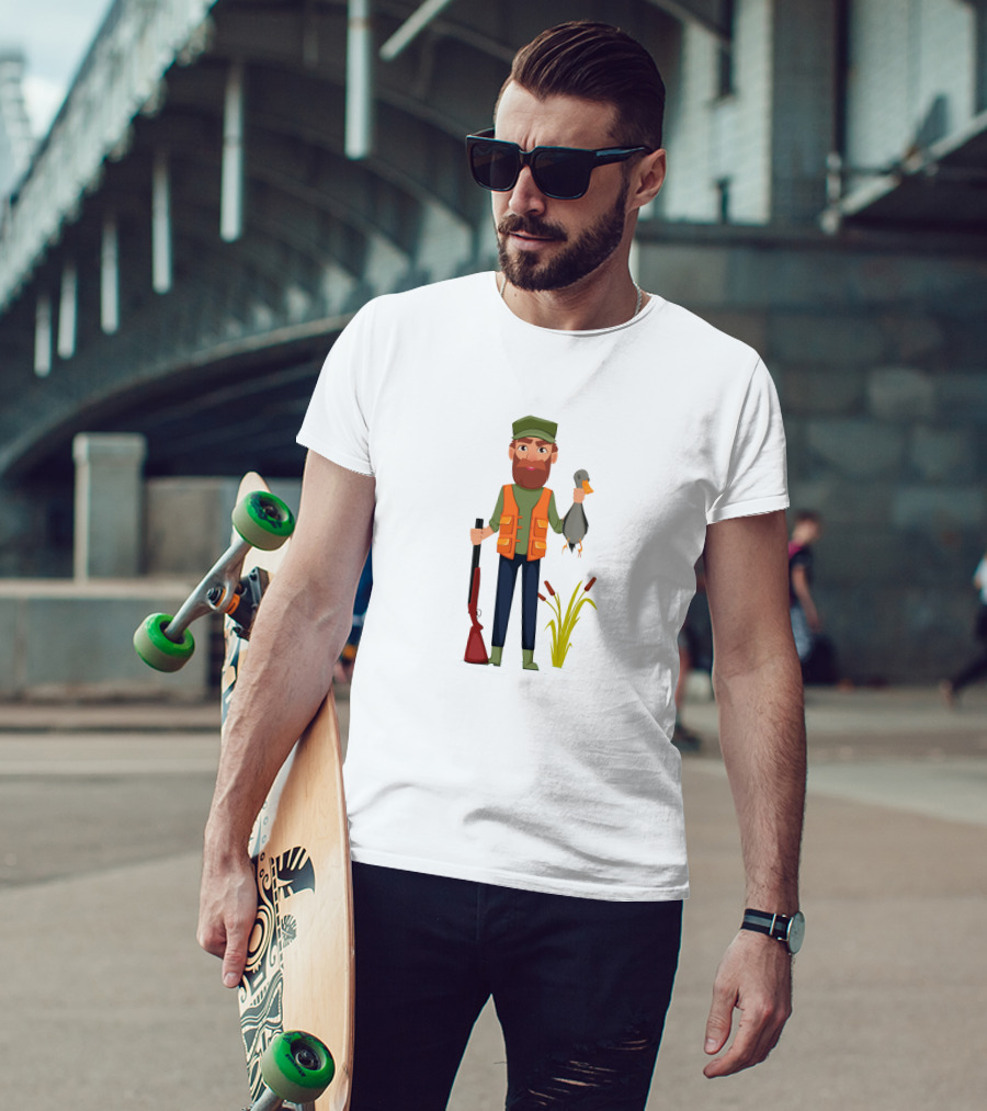 Hunter With Rifle And Duck In Hand T-Shirt