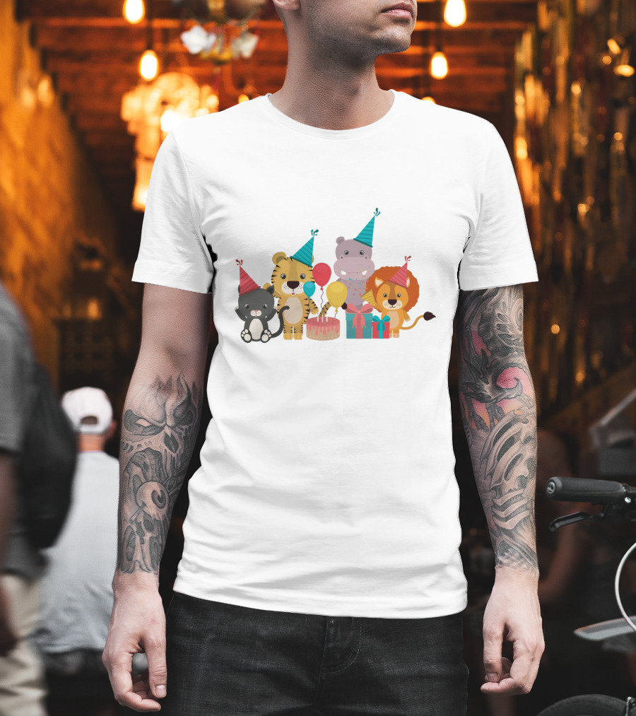 Party Animals Celebration with Balloons and Cake T-Shirt