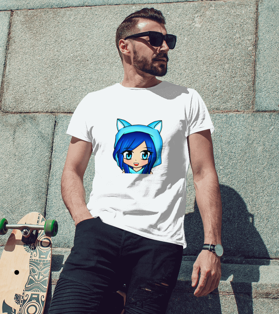 FunnehFunneh Blue-hooded Anime Character With Cat Ears T-Shirt