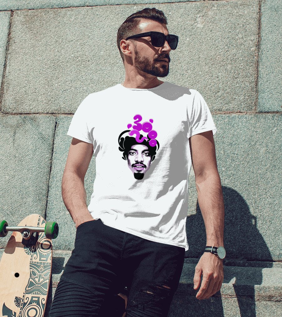 Andre 3000 Face Graphic With Purple Bubble Numbers T-Shirt