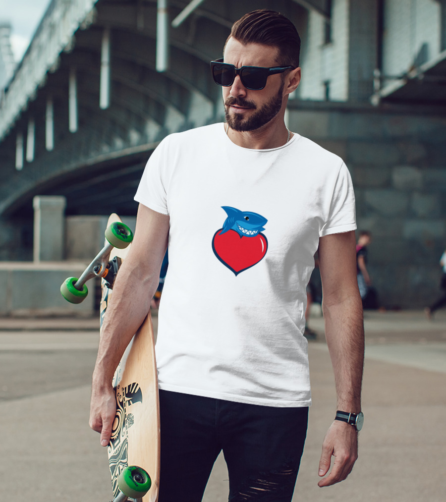 Cringe Fam Blue Shark With Red Heart T-Shirt