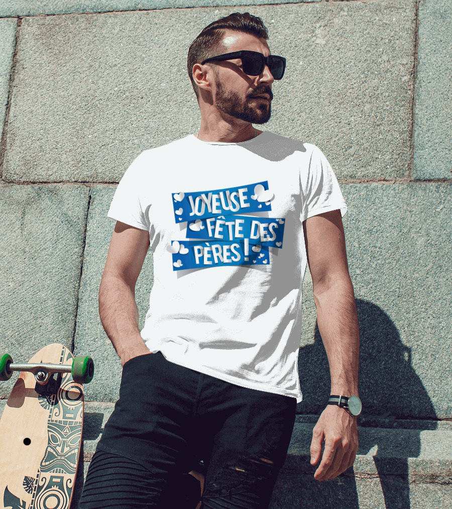 Joyeuse Fête Des Pères Avec Cœurs Blancs T-Shirt