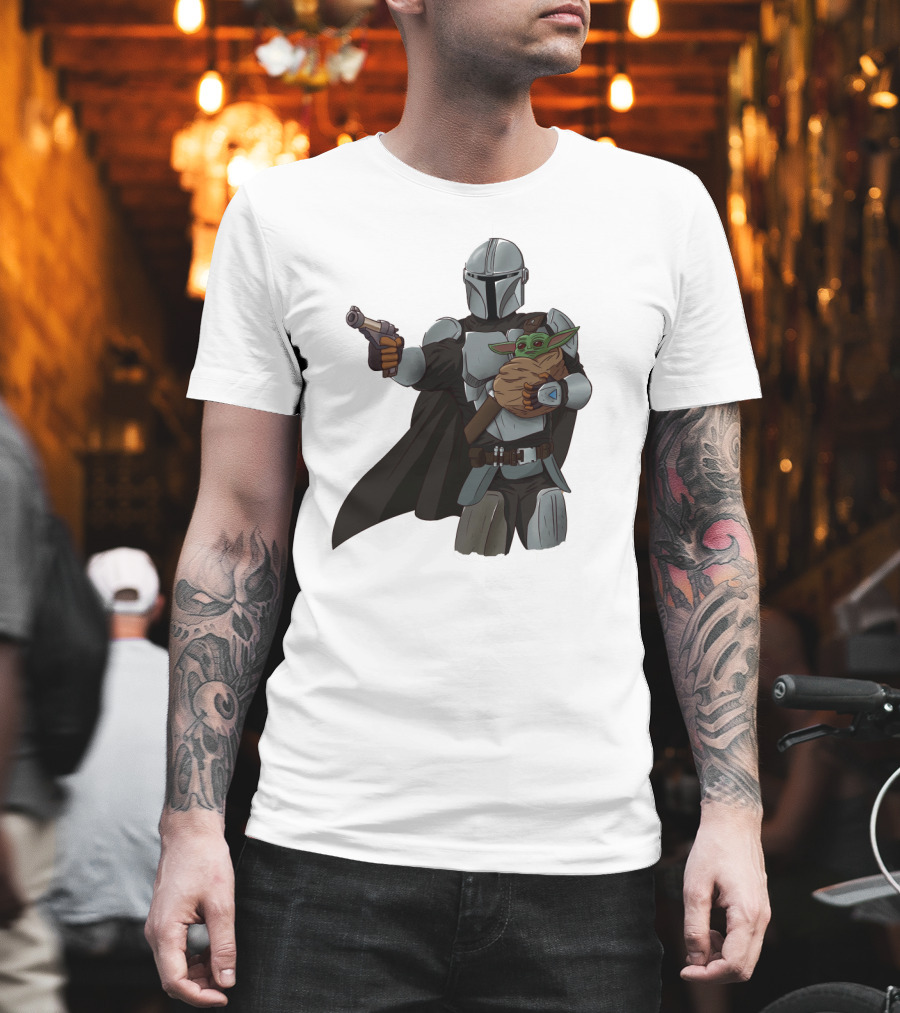 Dadalorian Star Warrior Protector With Child Alien Sidekick T-Shirt