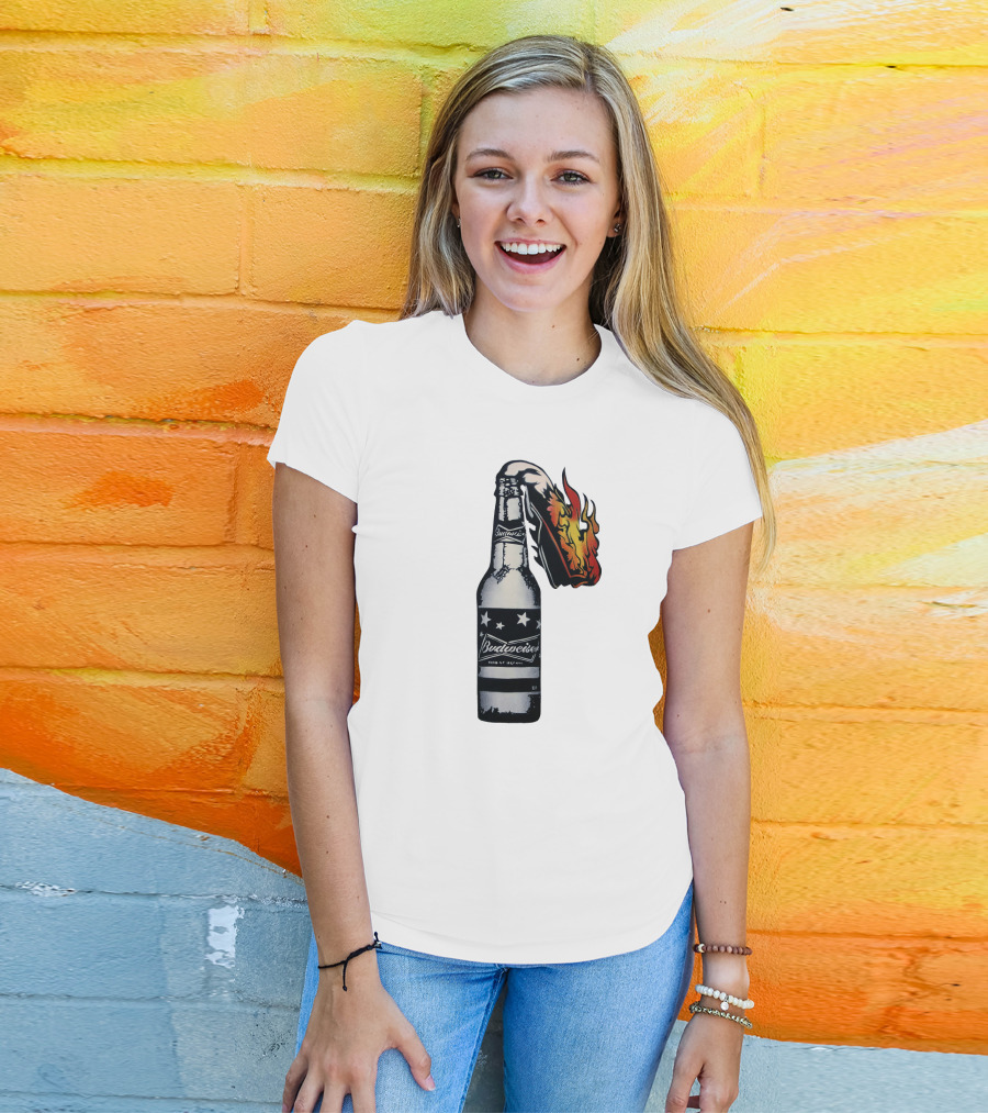 Budweiser Bottle With Stars And Flame Burst T-Shirt