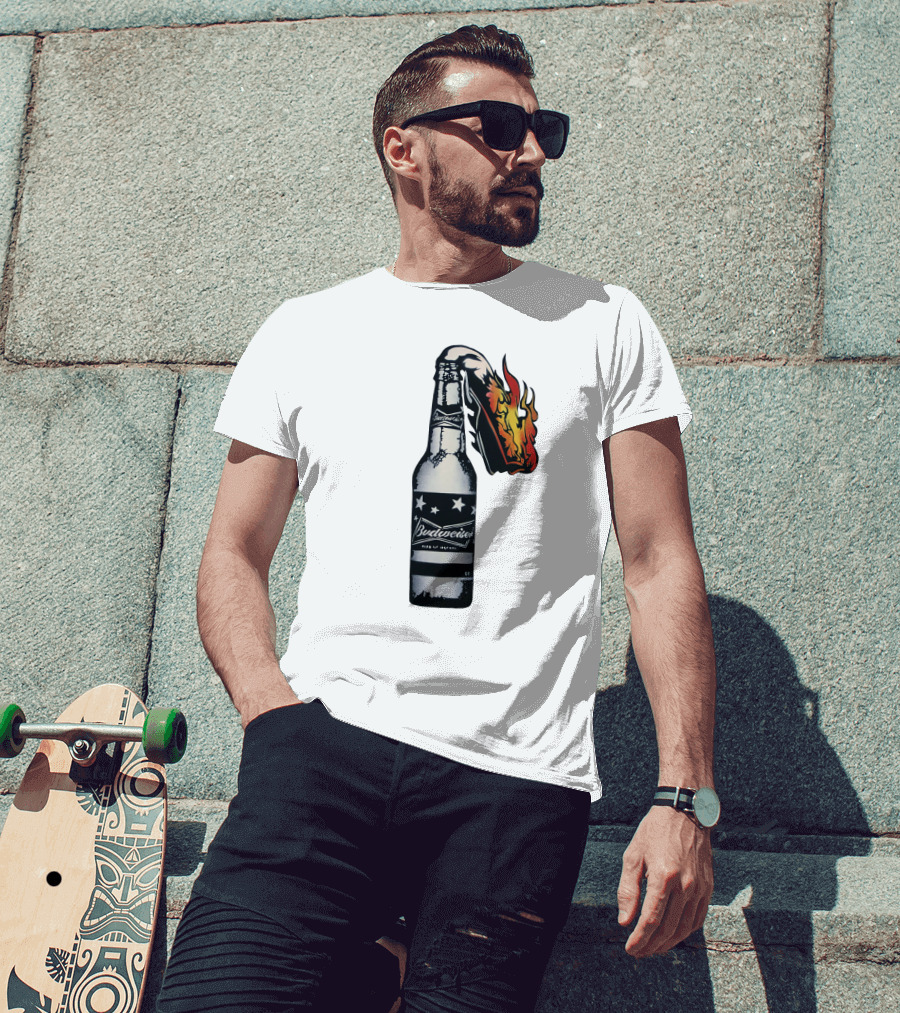 Budweiser Bottle With Stars And Flame Burst T-Shirt