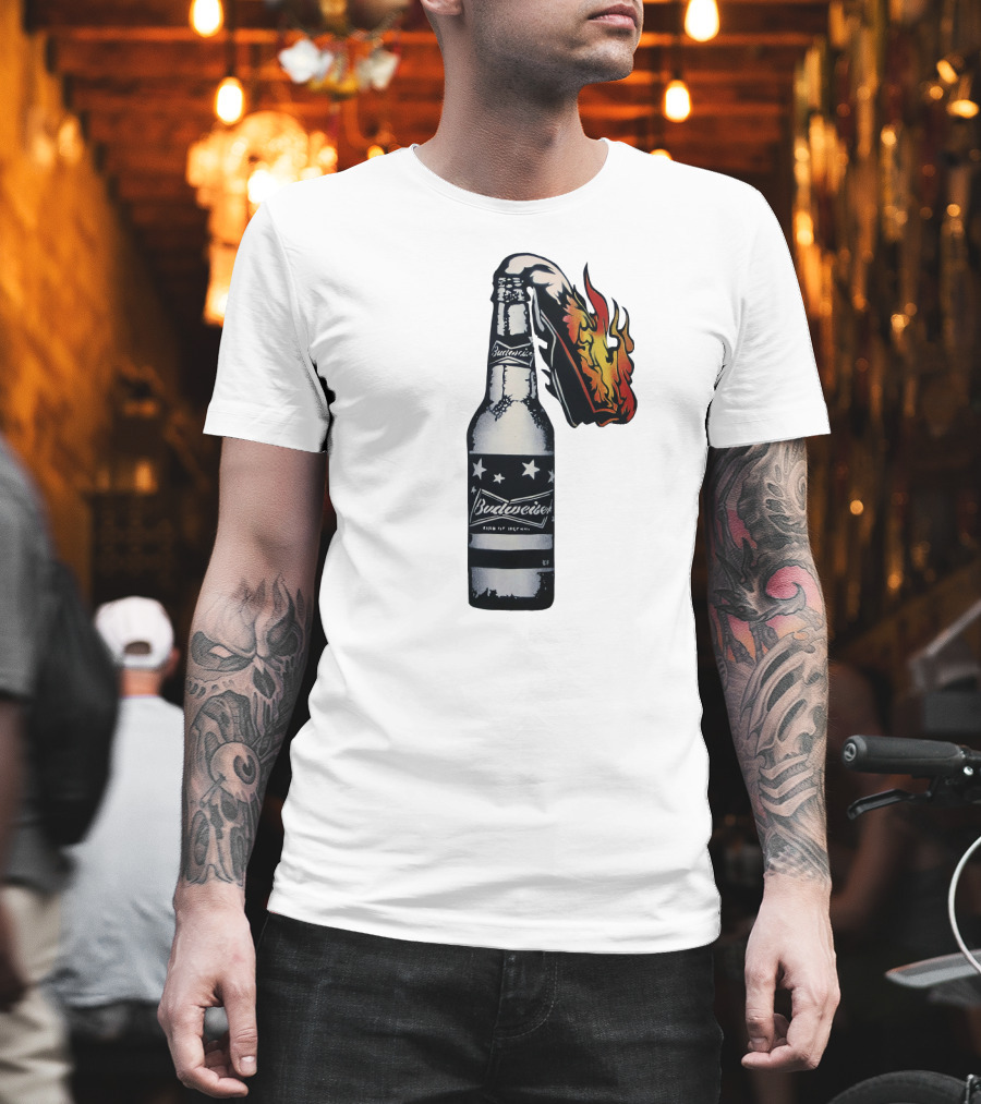 Budweiser Bottle With Stars And Flame Burst T-Shirt
