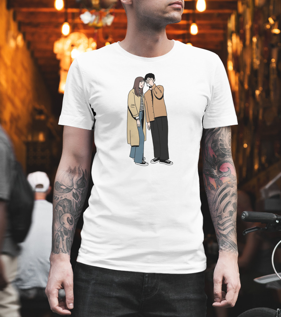 Couple in Casual Streetwear with Oversized Coat and Sneakers T-Shirt