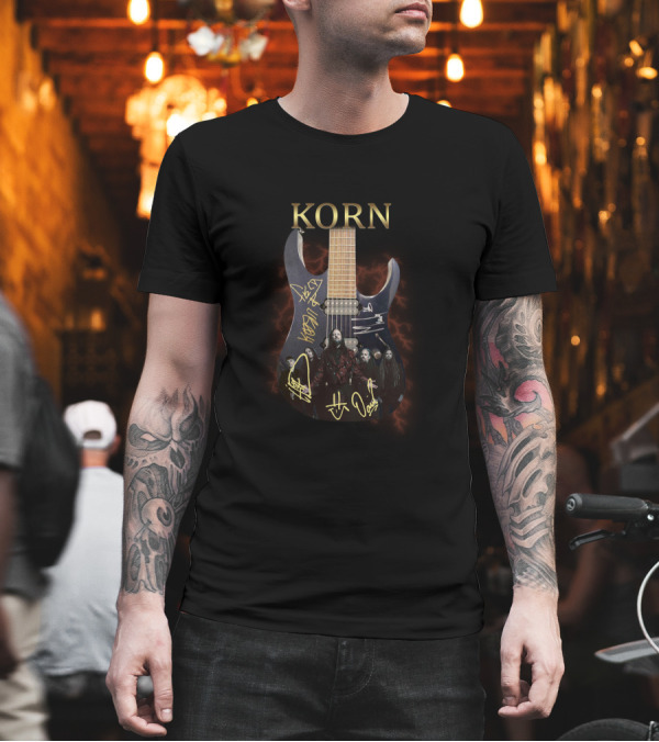 Korn Band Electric Guitar with Members Image T-Shirt Korn Band Electric Guitar with Members Image T-Shirt