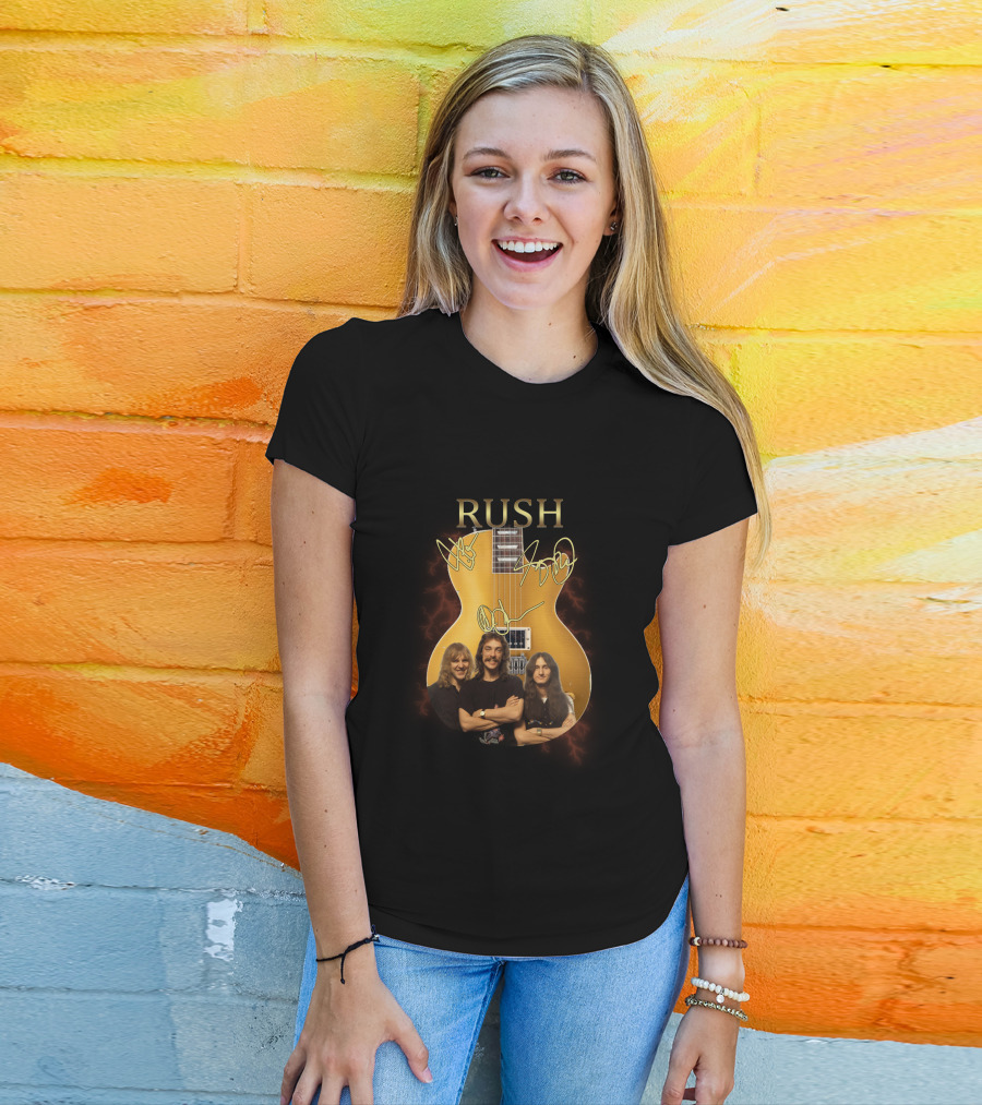 Rush Signature Guitar With Band Members And Autographs T-Shirt