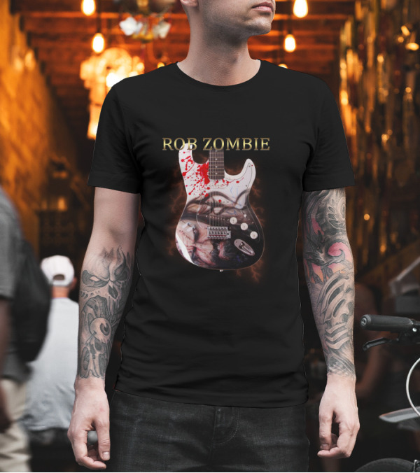 Rob Zombie Bloody Electric Guitar T-Shirt Rob Zombie Bloody Electric Guitar T-Shirt