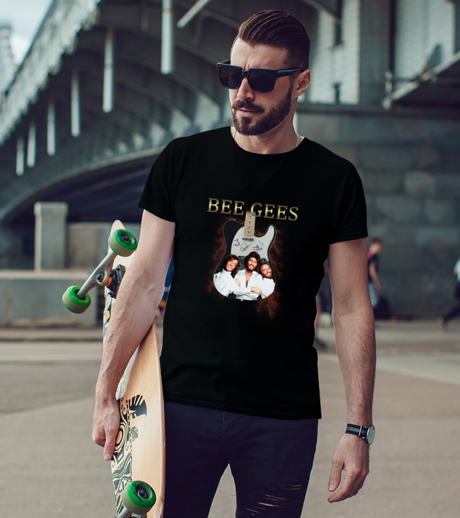 Bee Gees Guitar With Band Members Image T-Shirt