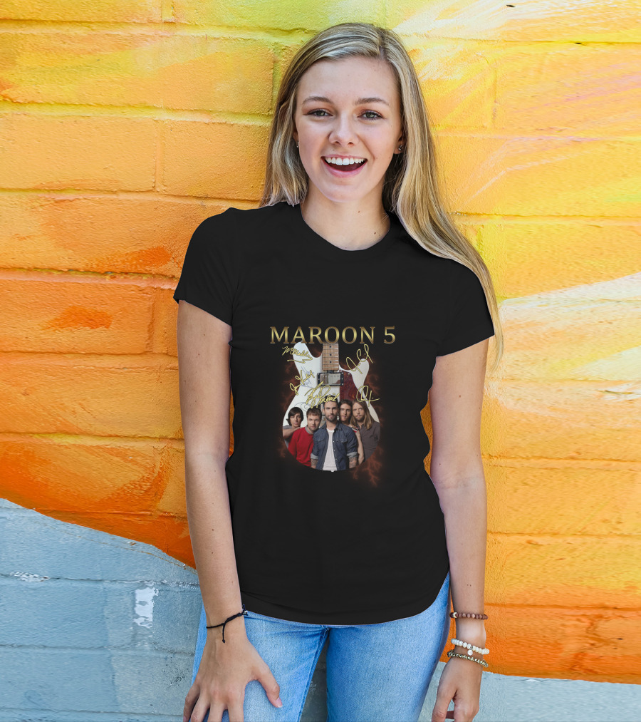 MAROON 5 Band Members With Signature Guitar T-Shirt