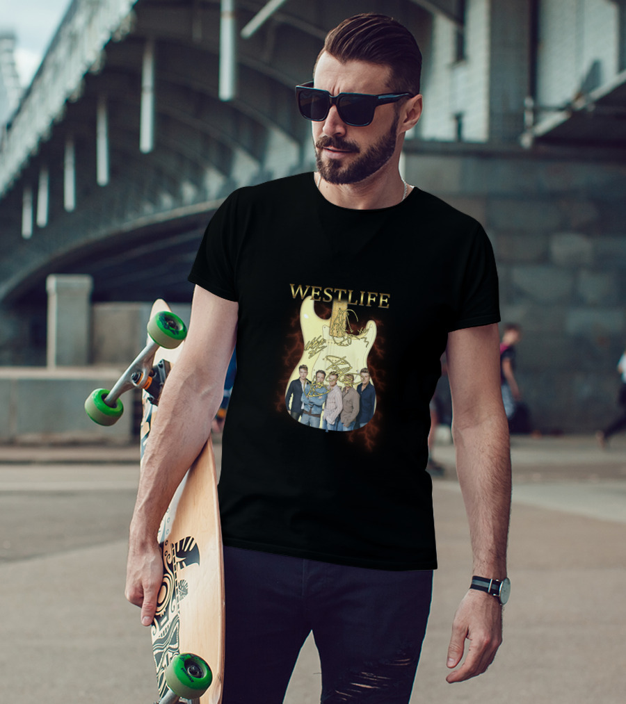 Westlife Guitar And Band Members Montage T-Shirt