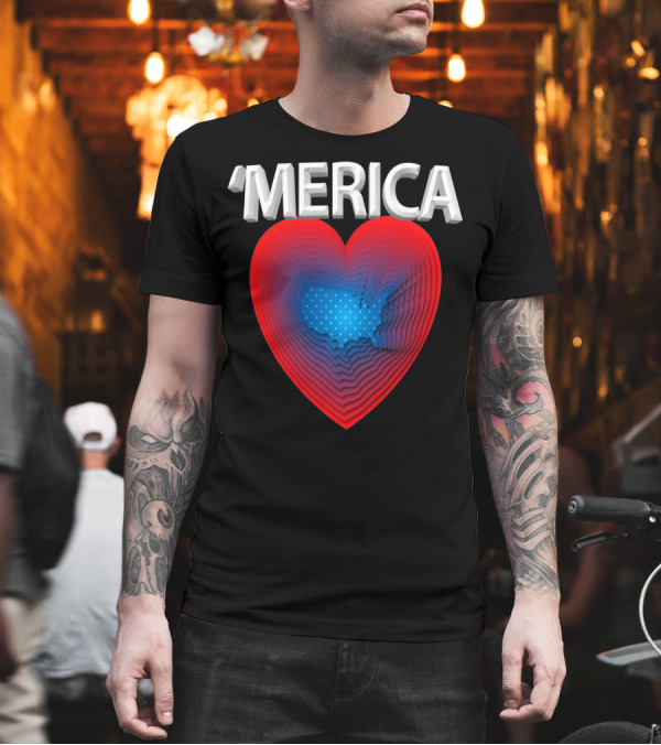 'MERICA Heart USA Map T-Shirt 'MERICA Heart USA Map T-Shirt