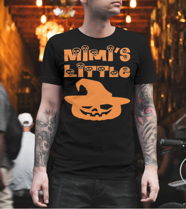 Mimi's Little Pumpkin Halloween Skull Lettering with Witch Hat and Grinning Jack-O'-Lantern T-Shirt Mimi's Little Pumpkin Halloween Skull Lettering with Witch Hat and Grinning Jack-O'-Lantern T-Shirt