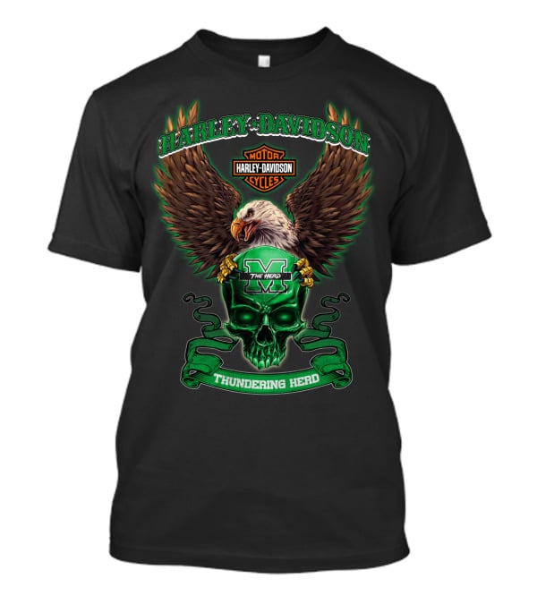 Harley Davidson Motorcycles Marshall Thundering Herd The Herd Eagle Skull T-Shirt