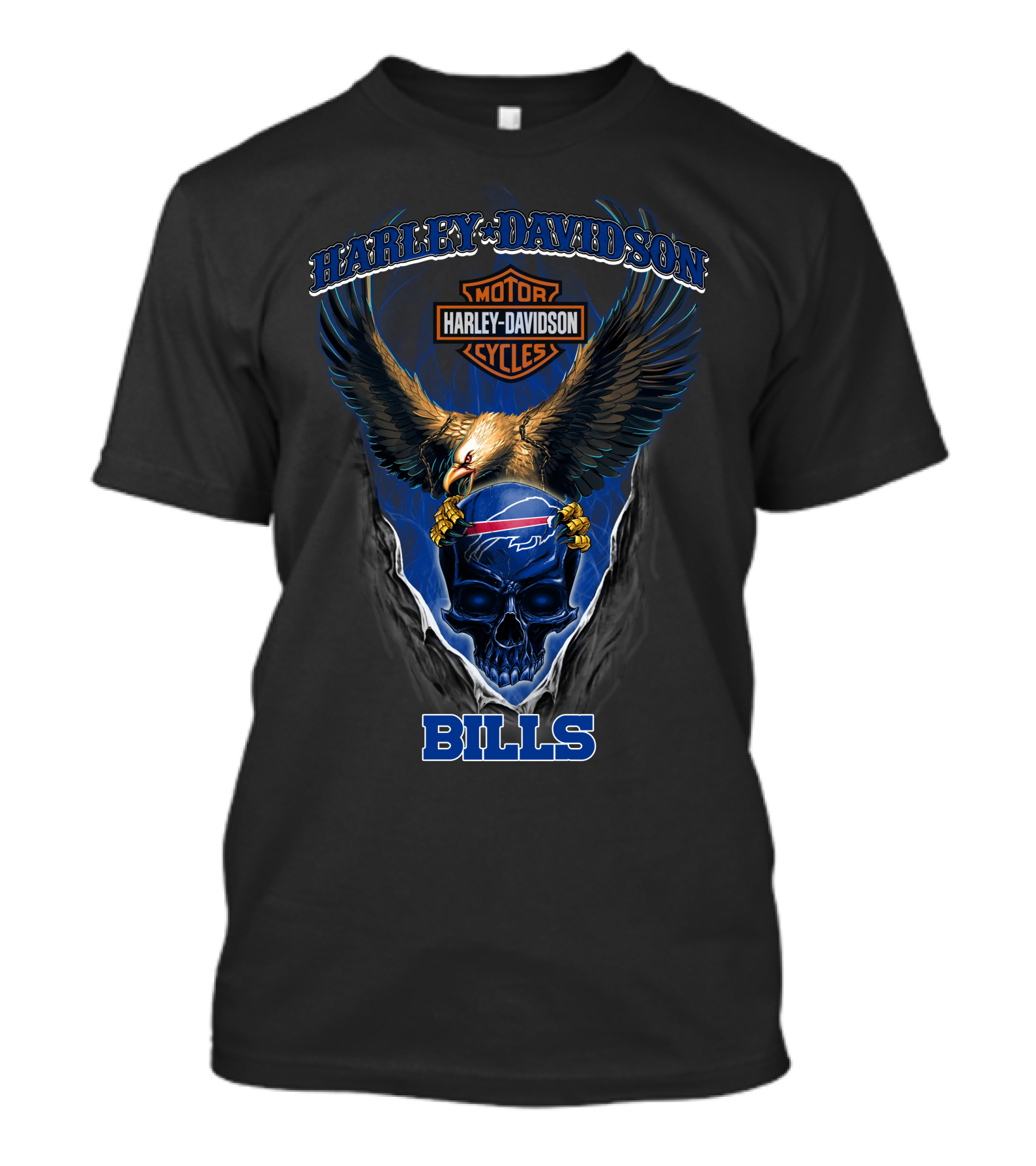 Harley Davidson Motor Cycles Buffalo Bills Eagle Skull T-Shirt