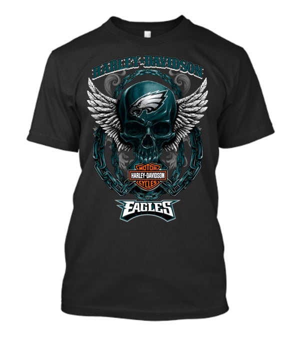Harley Davidson Philadelphia Eagles Motorcycles Winged Skull T-Shirt