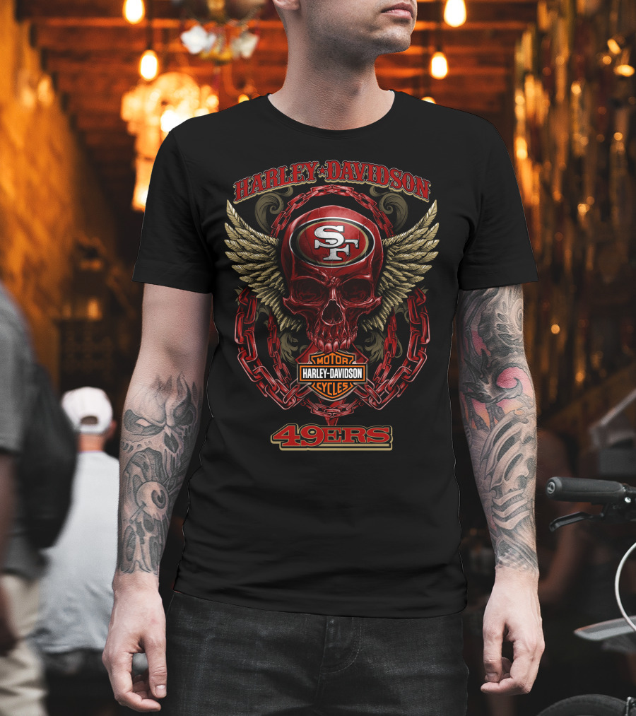 Harley Davidson San Francisco 49ers Skull Wings Chains T-Shirt