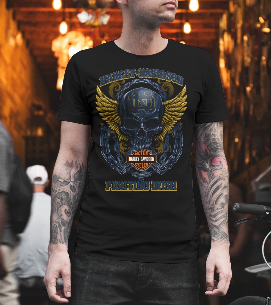 Harley Davidson Notre Dame Fighting Irish Skull Wings T-Shirt