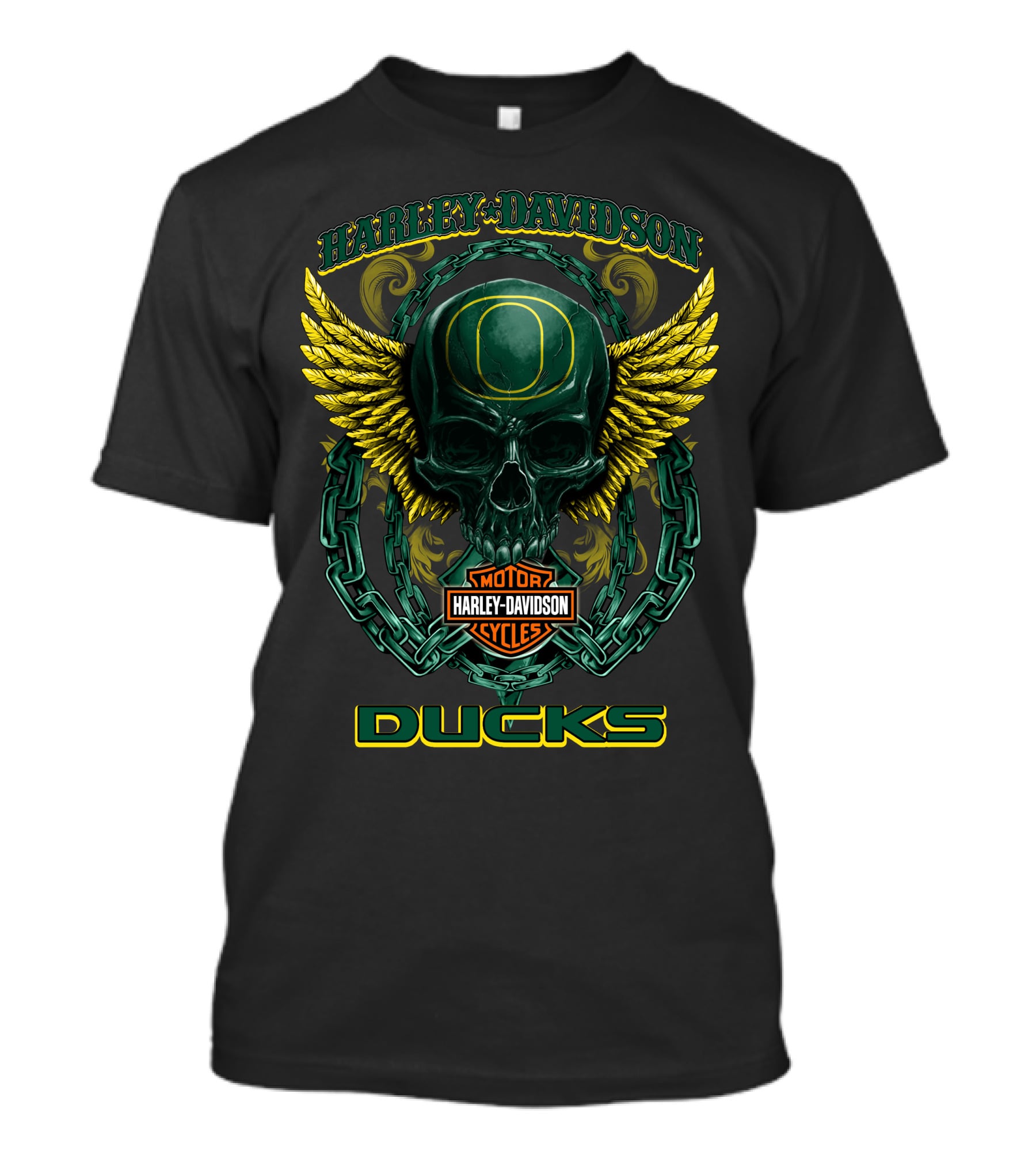 Harley Davidson Motorcycles Oregon Ducks Skull Wing T-Shirt