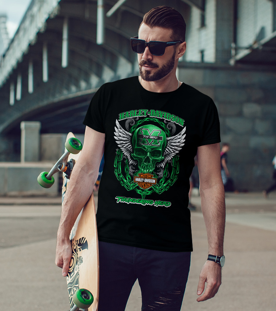 Harley Davidson Marshall Thundering Herd The Herd Skull Wings Motor Cycles T-Shirt