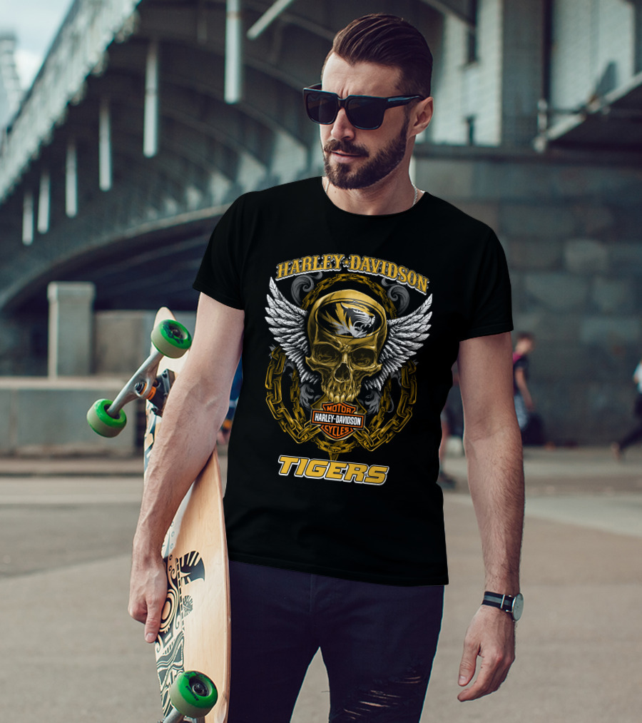 Harley Davidson Missouri Tigers Skull And Chains T-Shirt