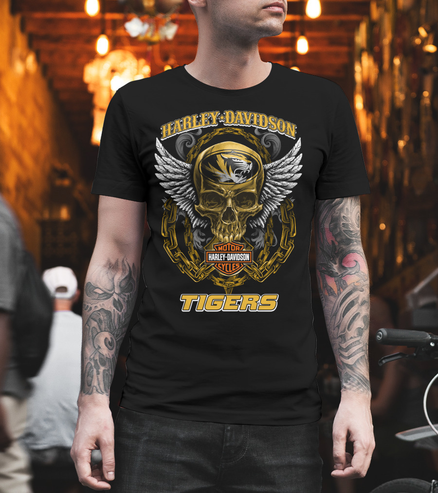 Harley Davidson Missouri Tigers Skull And Chains T-Shirt