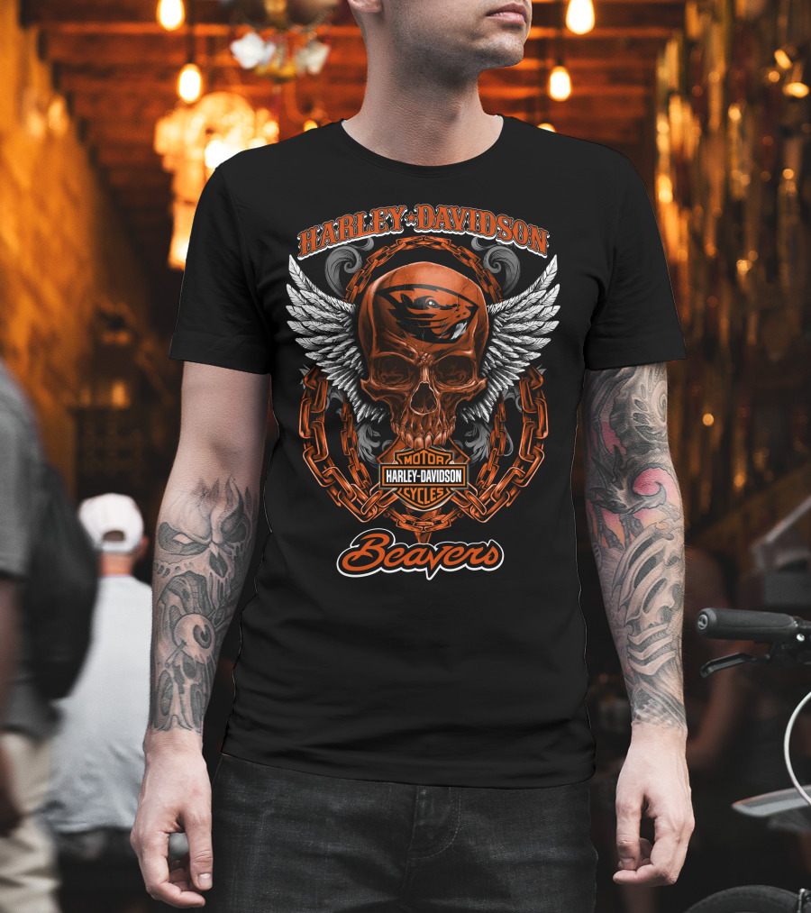 Harley Davidson Oregon State Beavers Skull And Chains T-Shirt