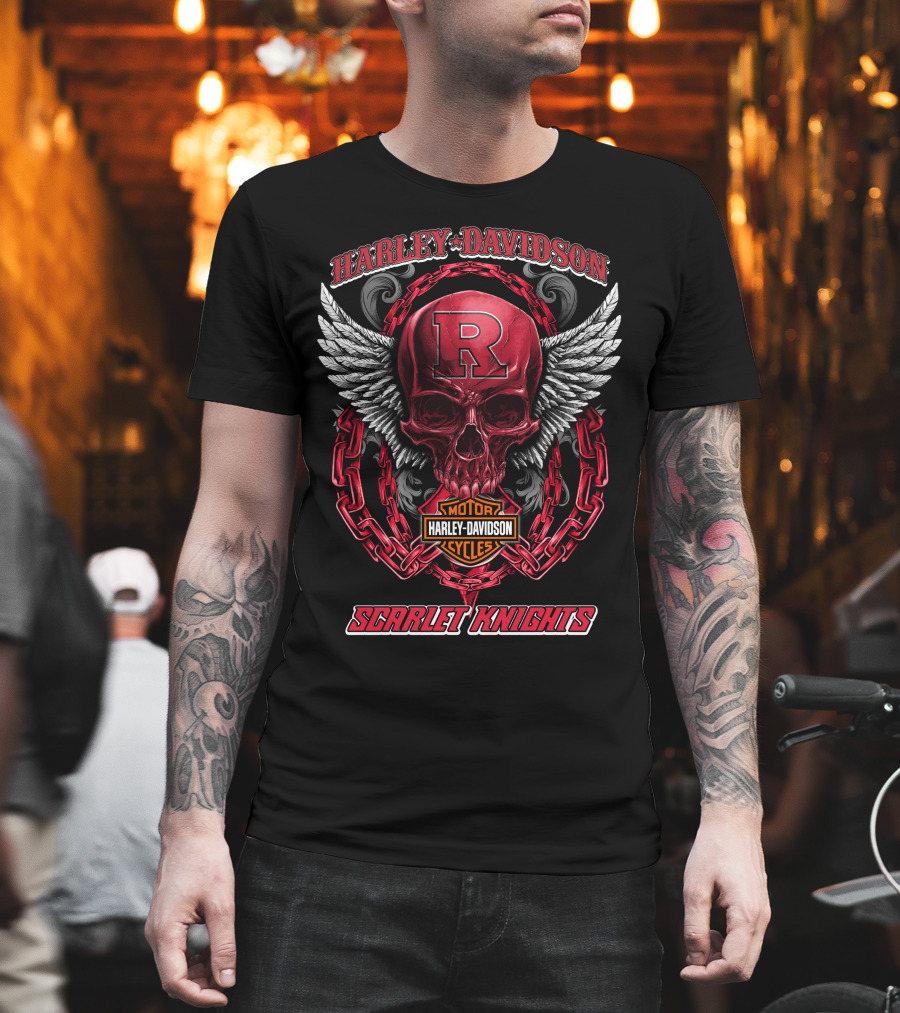 Harley Davidson Scarlet Knights Rutgers Motorcycles Skull Wings T-Shirt