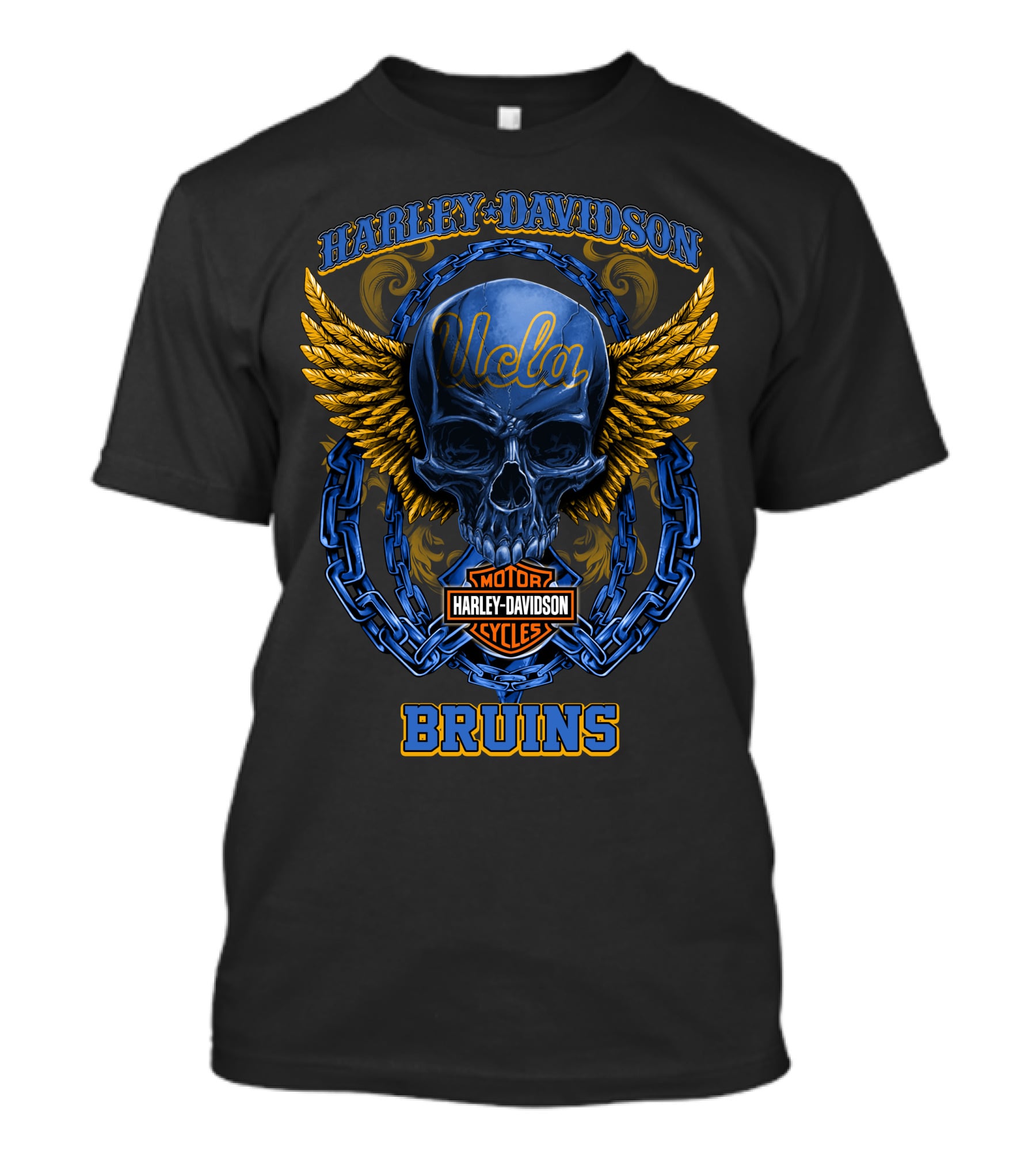 Harley Davidson Motorcycles Ucla Bruins Skull Wings Chains T-Shirt