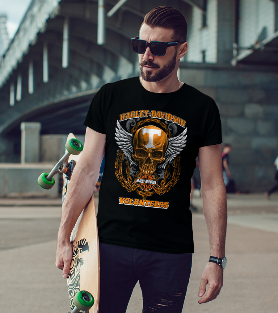 Harley Davidson Tennessee Volunteers Motorcycles Skull Wings Chains T-Shirt
