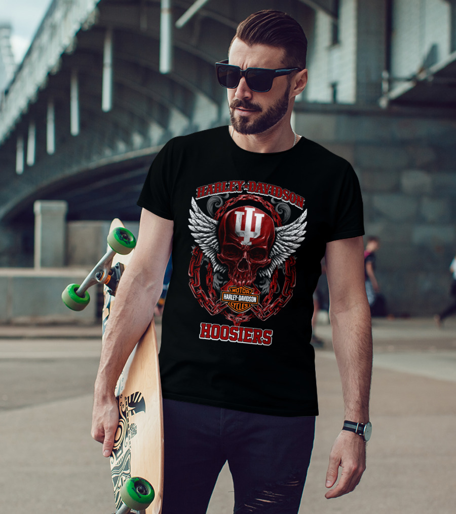 Harley Davidson Indiana Hoosiers Skull Wings And Chains T-Shirt