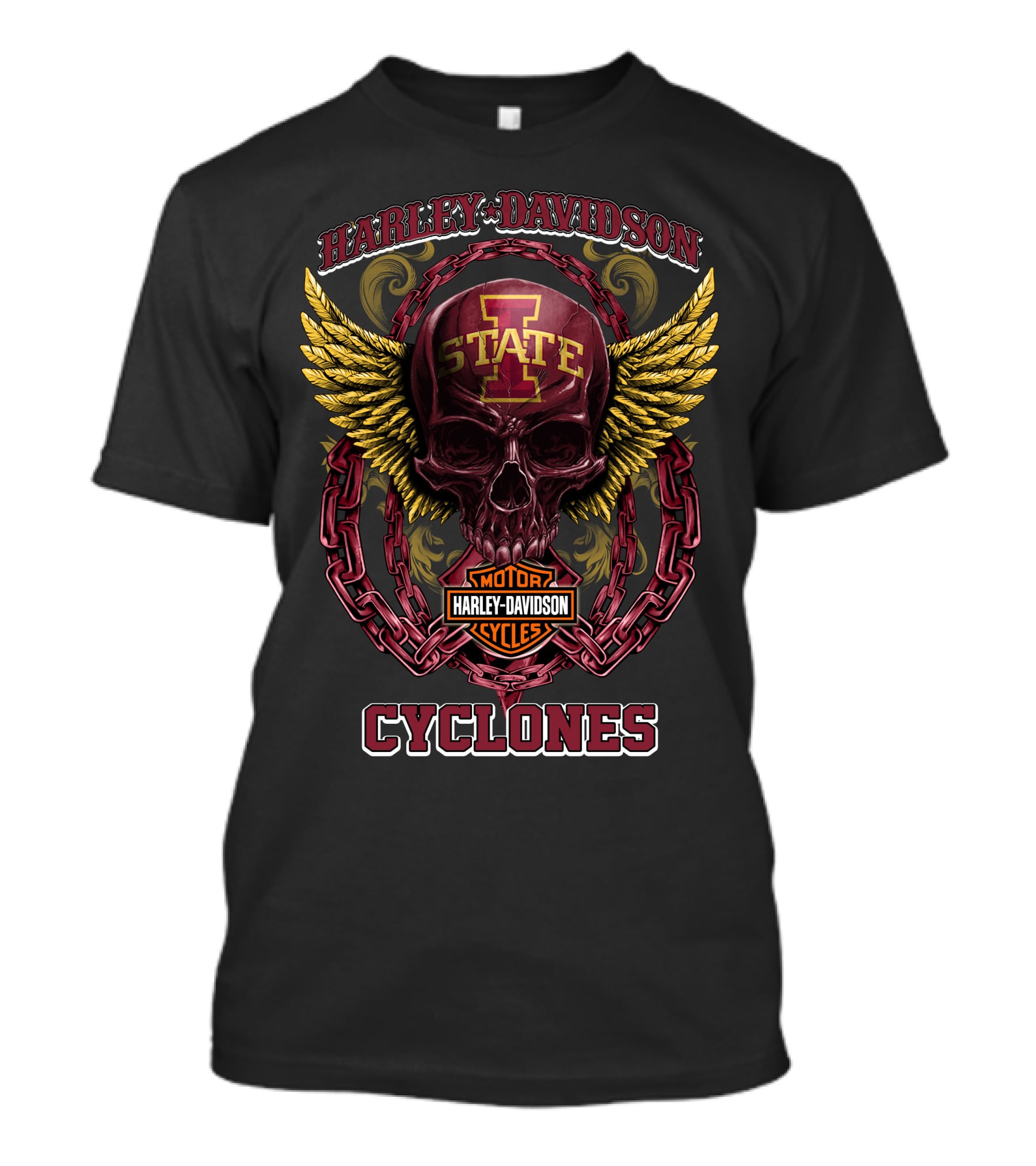 Harley Davidson Iowa State Cyclones Skull Winged Motor Cycles T-Shirt