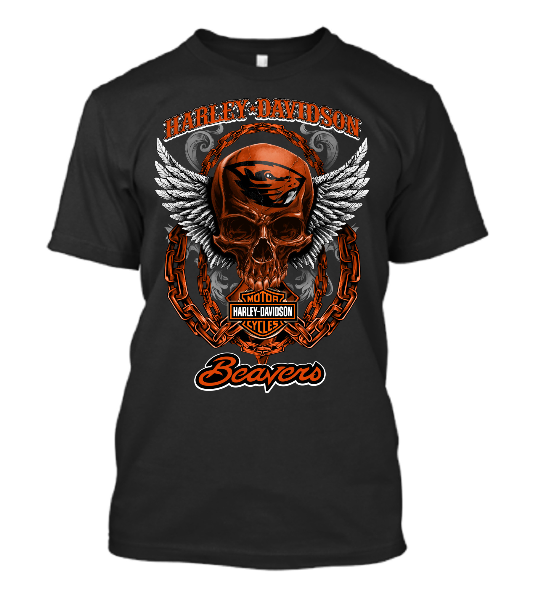 Harley Davidson Oregon State Beavers Skull Motor Cycles T-Shirt