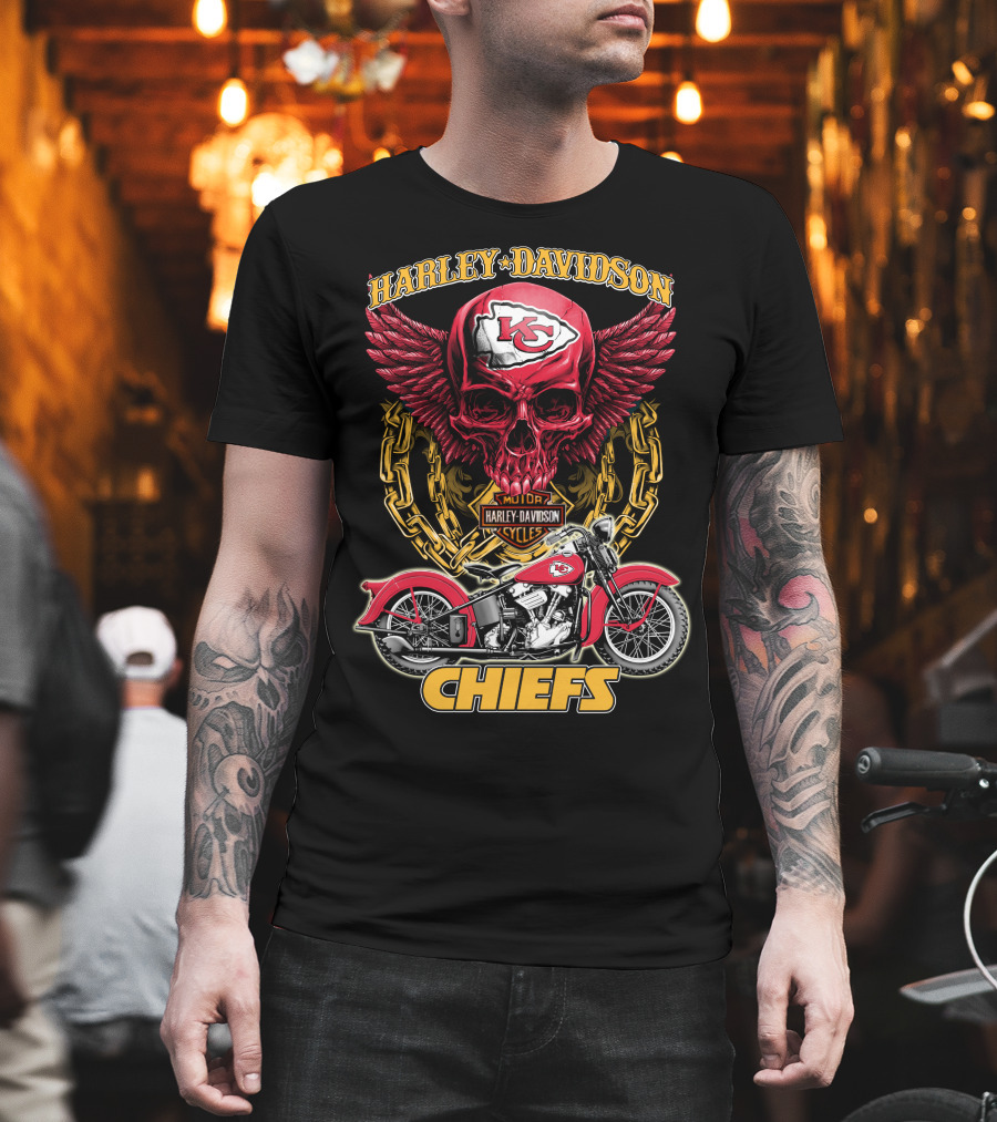 Harley Davidson Motor Cycles Skull Kc Chiefs T-Shirt