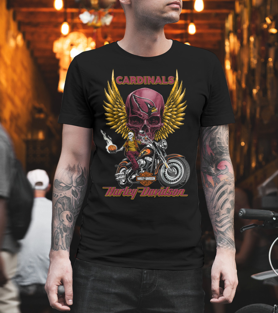 Cardinals Harley Davidson Motorcycles Skully Rider Nfl Arizona T-Shirt