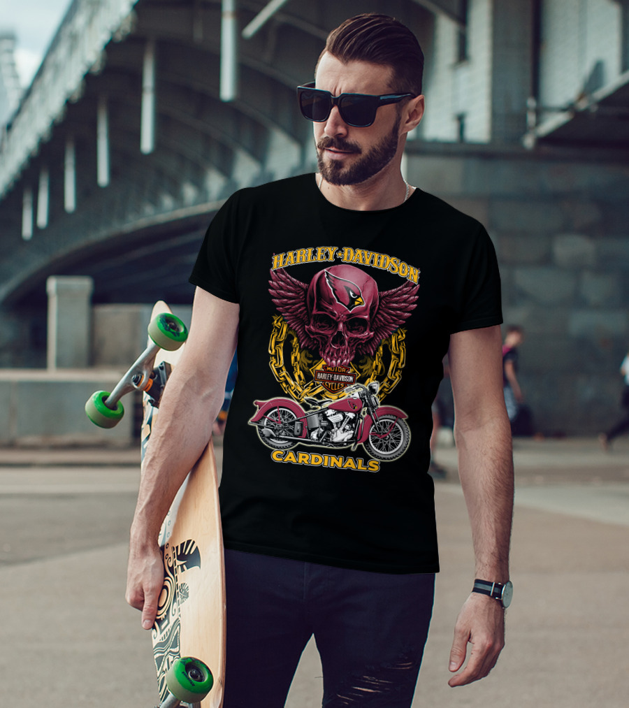 Harley Davidson Cardinals Arizona Nfl Motorcycle Skull T-Shirt
