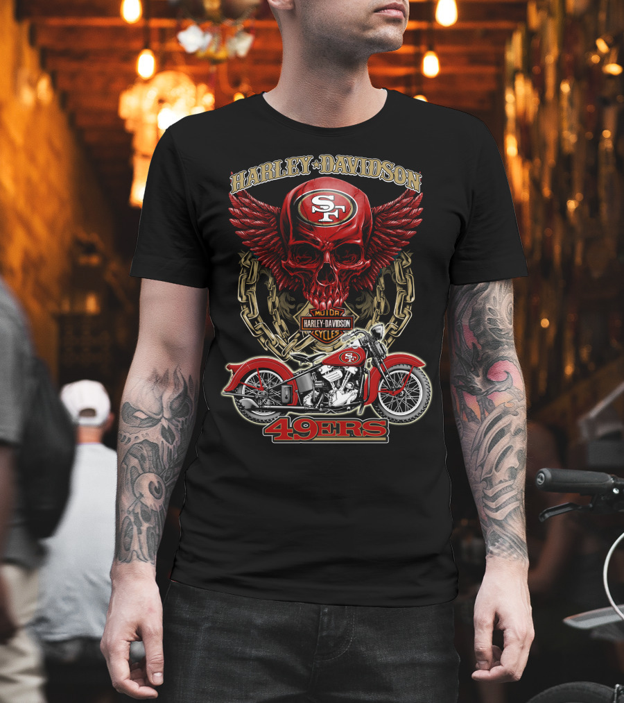San Francisco 49ers Harley Davidson Motorcycle Skull Design Nfl 49ers T-Shirt