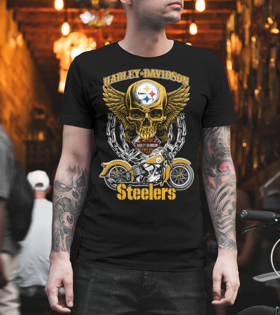 Pittsburgh Steelers Harley Davidson Winged Skull Motorcycle Nfl Hd18 T-Shirt
