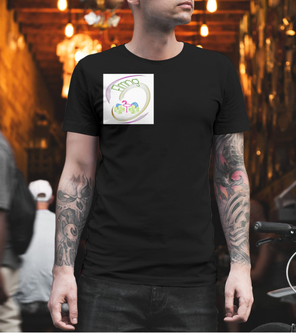Flmng Flamingo Cityscape with Abstract Swirl T-Shirt Flmng Flamingo Cityscape with Abstract Swirl T-Shirt