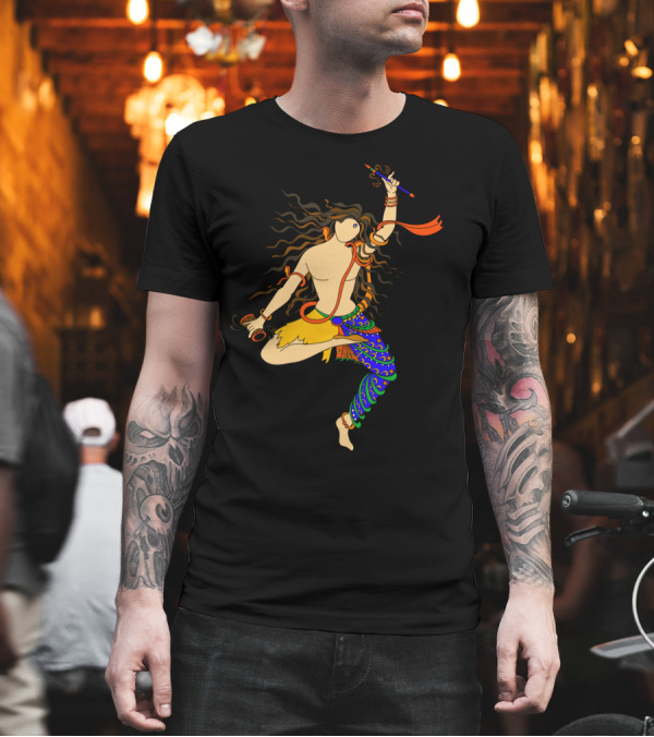 Shiva in Cosmic Dance Pose with Vibrant Attire T-Shirt Shiva in Cosmic Dance Pose with Vibrant Attire T-Shirt