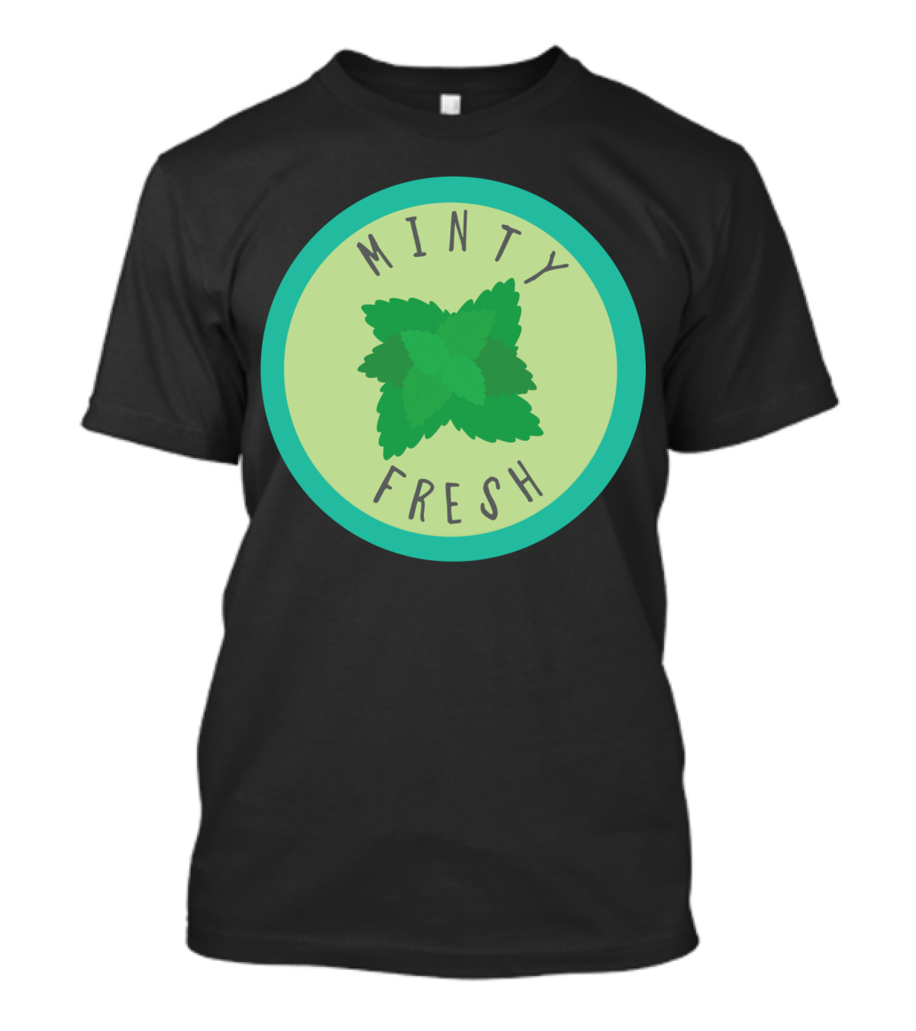 Minty Fresh Circular Mint Leaf Emblem On Green And Teal Background T-Shirt