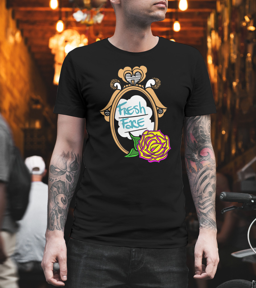 Fresh Face Mirror With Yellow And Pink Rose Accent T-Shirt