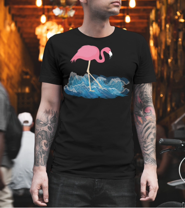 Flamingo Gliding Gracefully Over Ocean Waves T-Shirt Flamingo Gliding Gracefully Over Ocean Waves T-Shirt