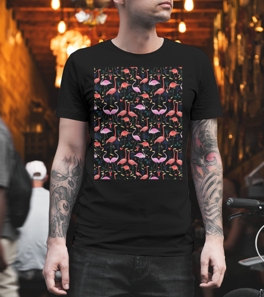 Beautiful Pattern Lovers Flamingo Multicolor Tropical Bird T-Shirt