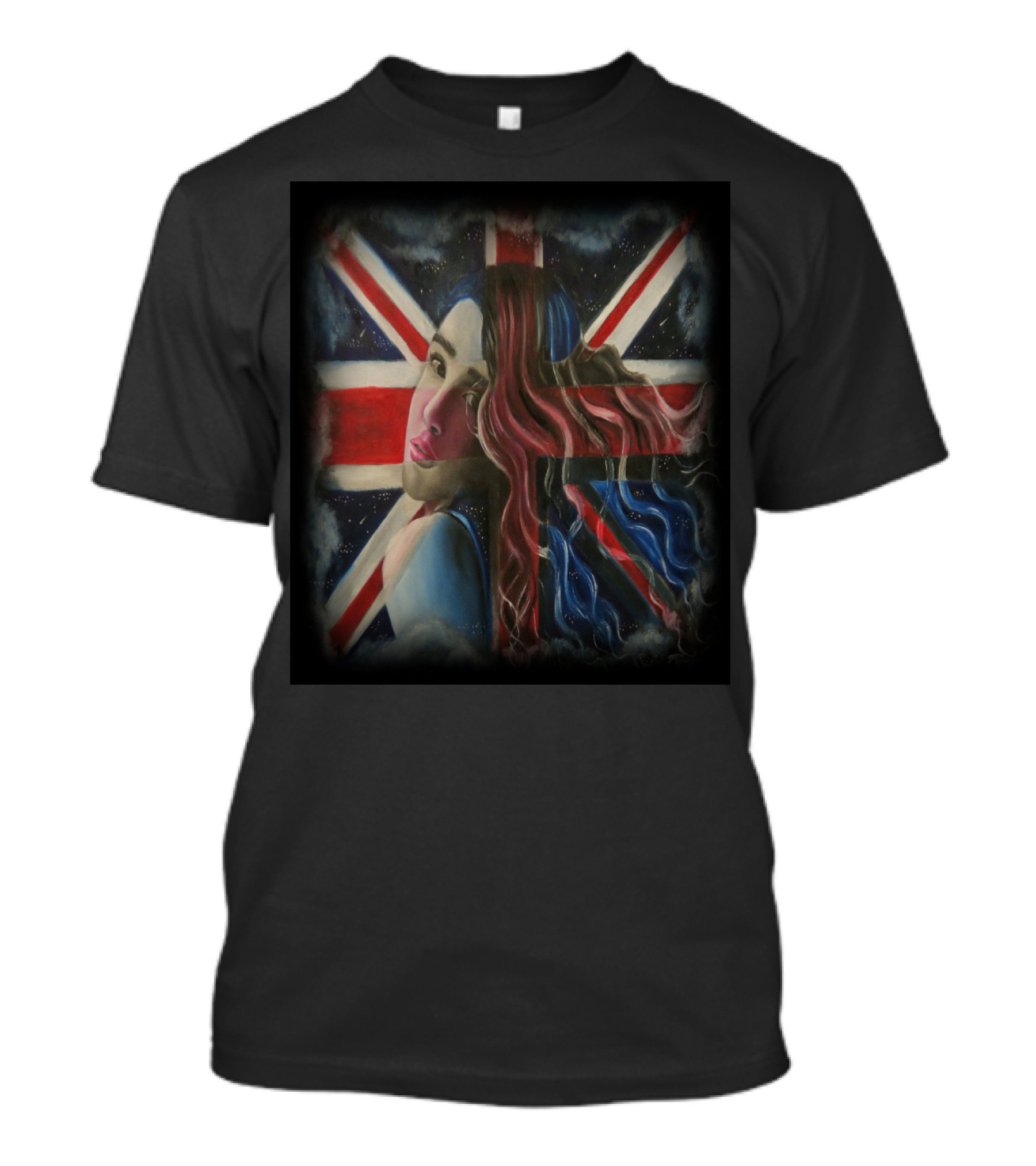 Union Jack Woman Portrait With Britsh Storm T-Shirt