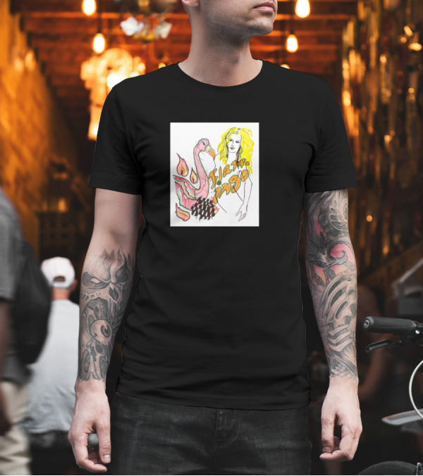 Flamingo and Flames with Yellow-Haired Person Sketch T-Shirt Flamingo and Flames with Yellow-Haired Person Sketch T-Shirt