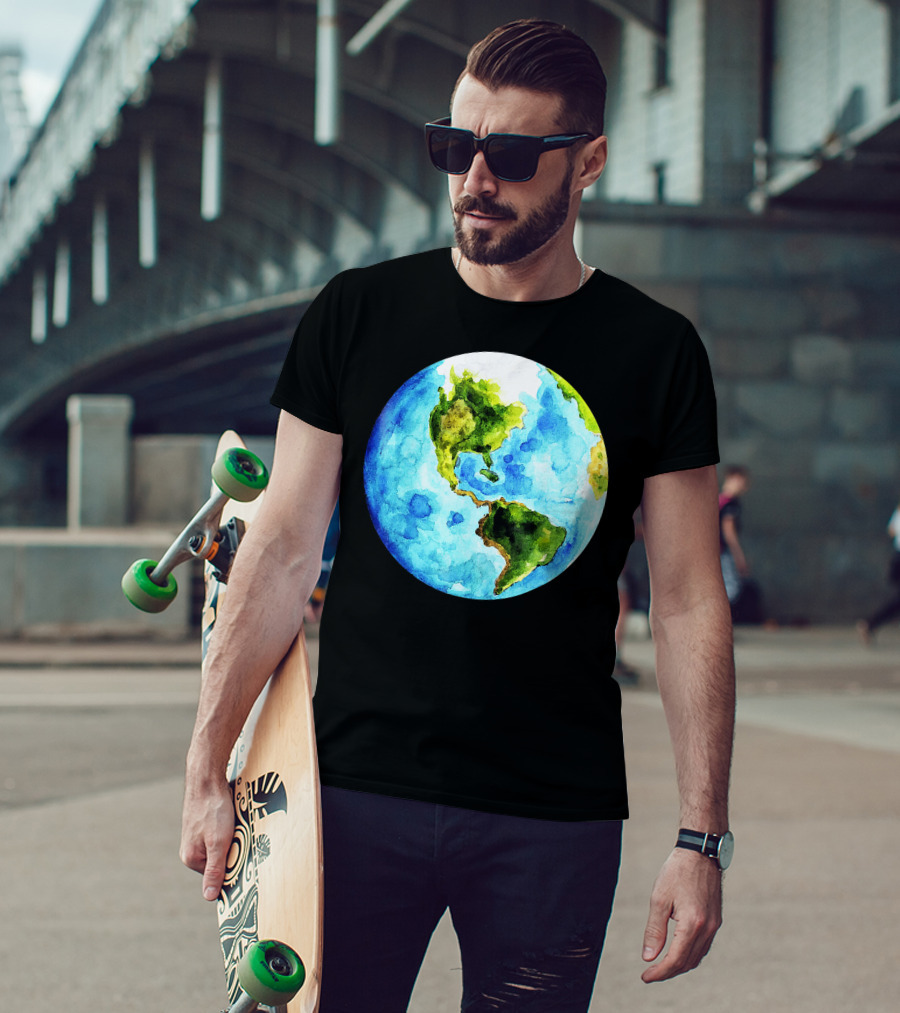 Earth Day Love Earth Watercolor Planet Earth T-Shirt
